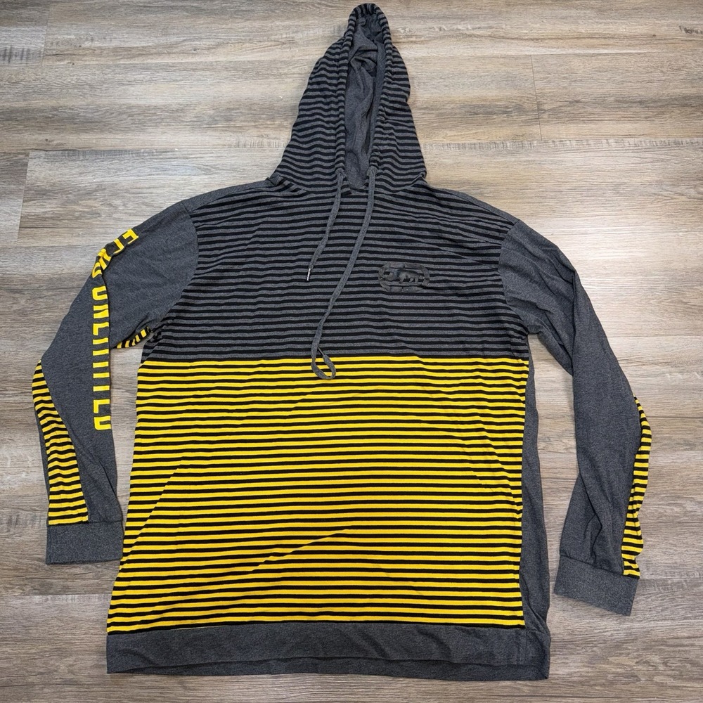 Ecko Unltd. Sweatshirt Pullover Hoodie Mens 2XL Gray Yellow Striped Long Sleeve